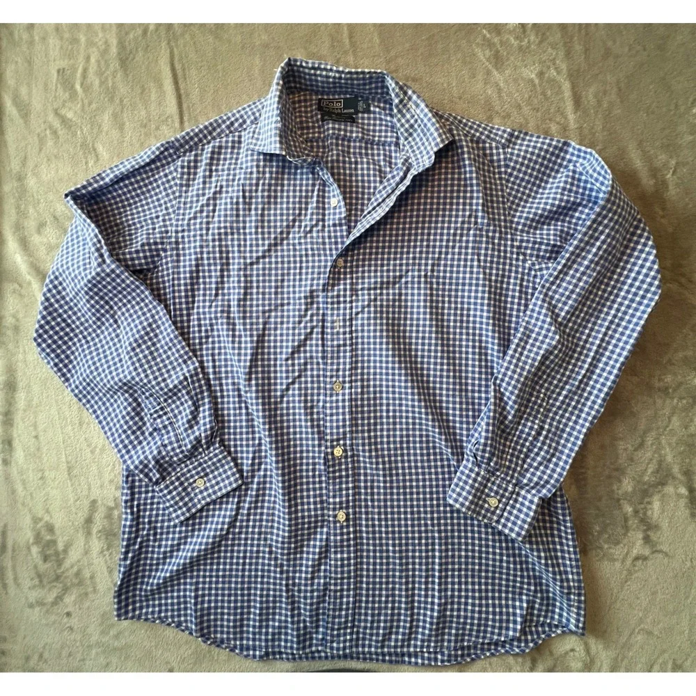 Polo Ralph Lauren Button Down Shirt Mens Large Blue Gingham Westerton 100s